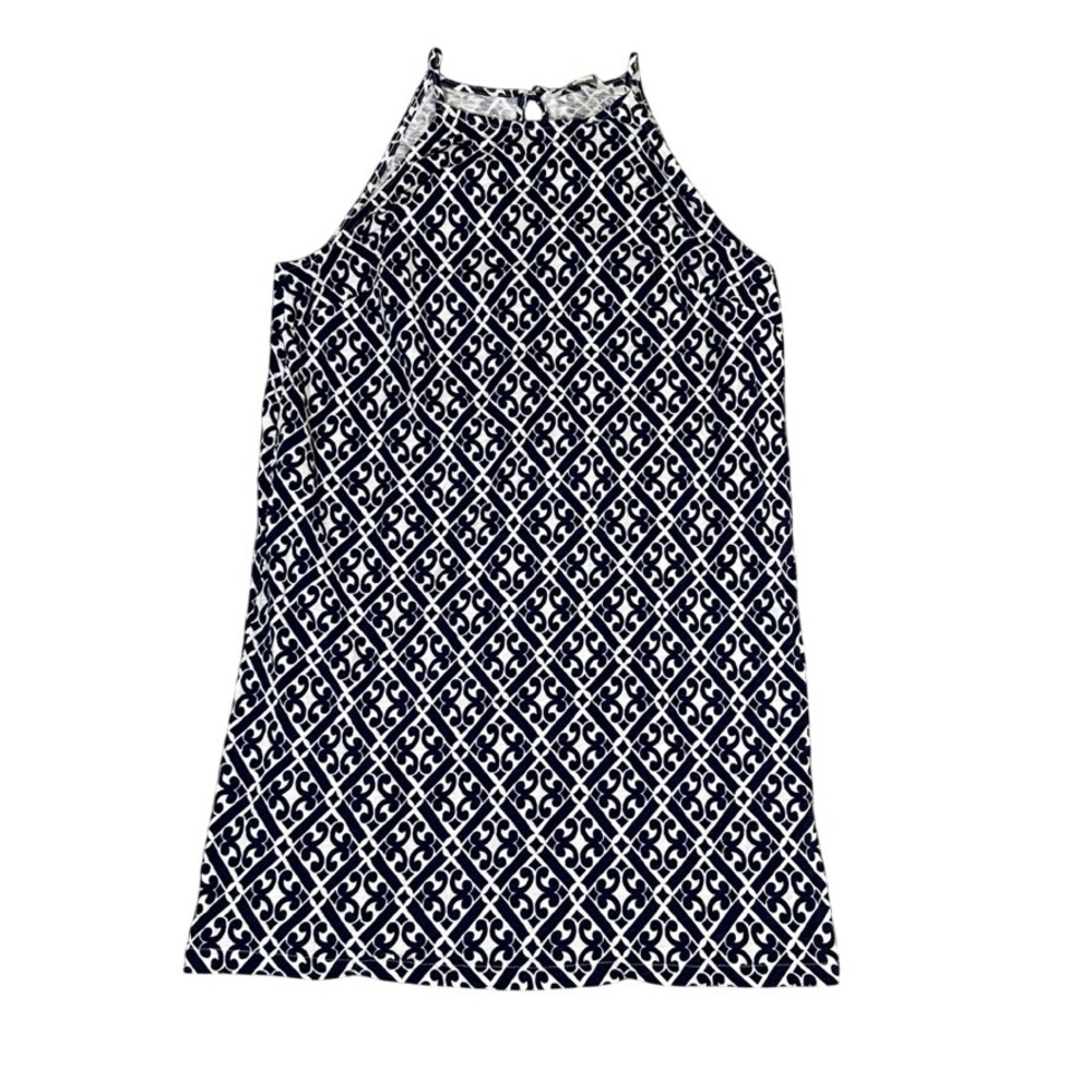 Boden Navy White Geometric Cotton Halter Shift Dress US 10R D0614